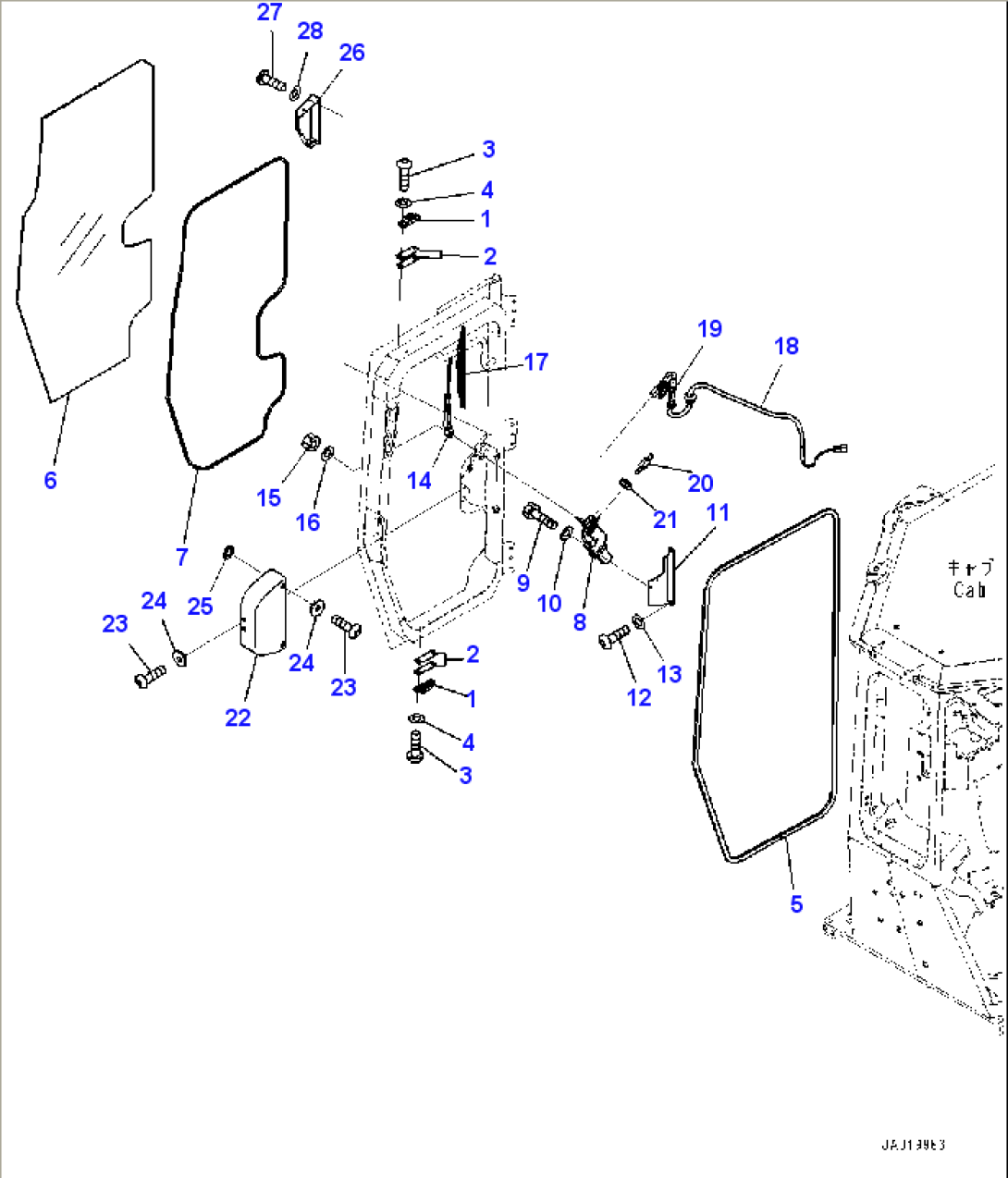 Cab, Door Damper, Window and Wiper, R.H. (#10001-)