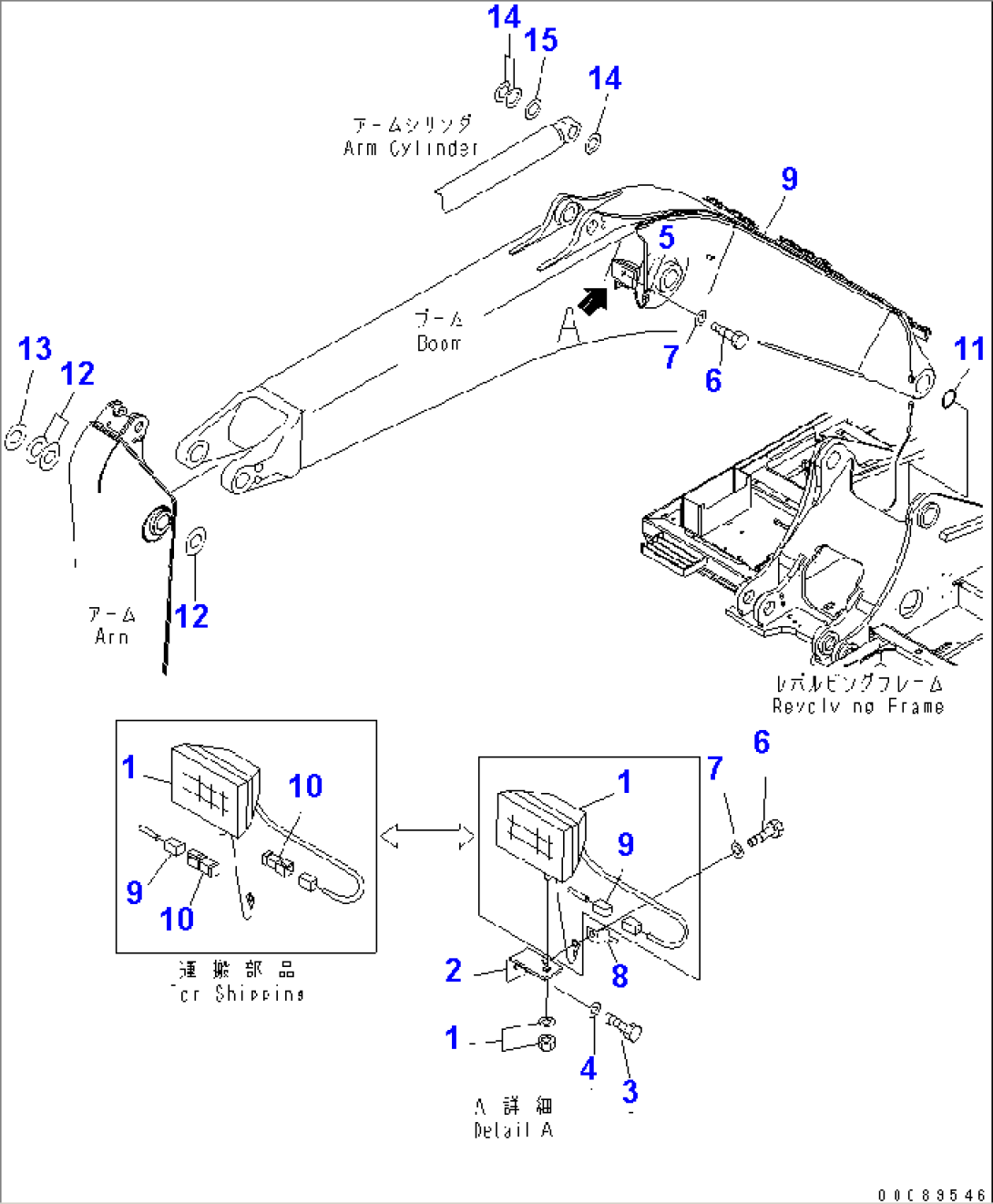 BOOM (100 HOURS GREASING TYPE) (WORKING LAMP AND SPACER)(#65365-)