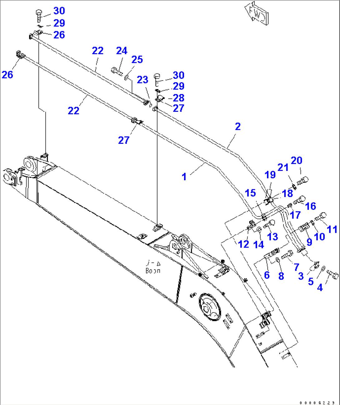 BOOM (5.7M) (BUCKET CYLINDER LINE) (YELLOW)