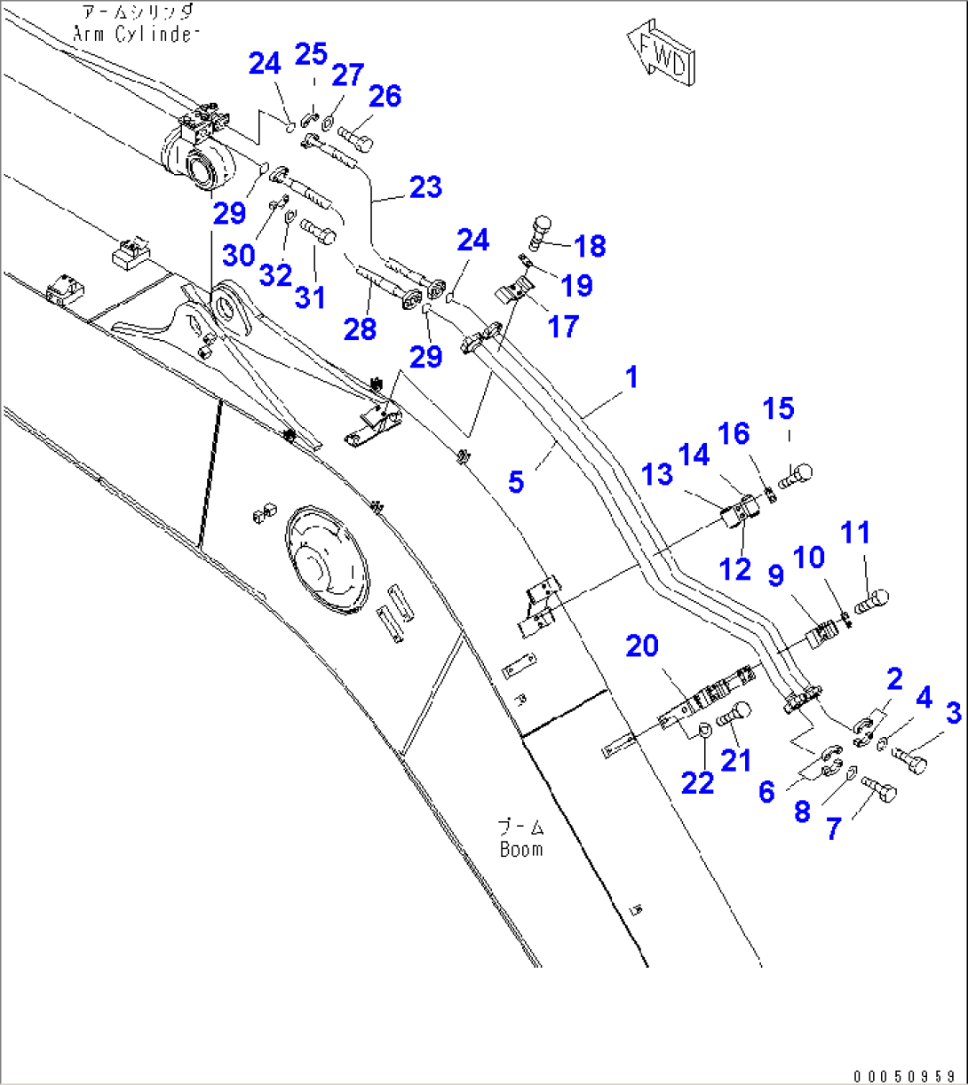 BOOM (5.7M) (ARM CYLINDER LINE) (FOR ADDITIONAL PIPING) (WITH BURST VALVE)