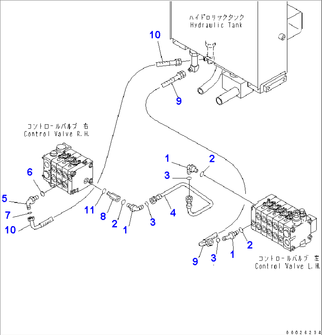 HYDRAULIC PIPING (CONTROL VALVE TO CONTROL VALVE)(#6001-)