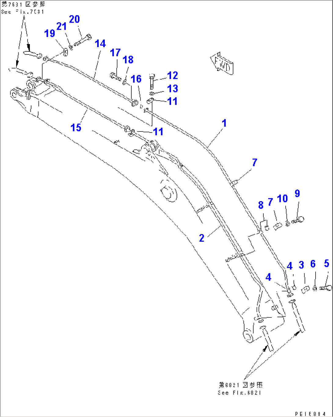 BUCKET CYLINDER PIPING (ATTACHMENT SIDE) (BOOM SIDE)