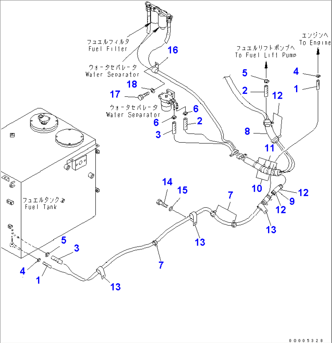 FUEL LINE (PIPING) (WITH WATER SEPARATOR)(#K35001-)