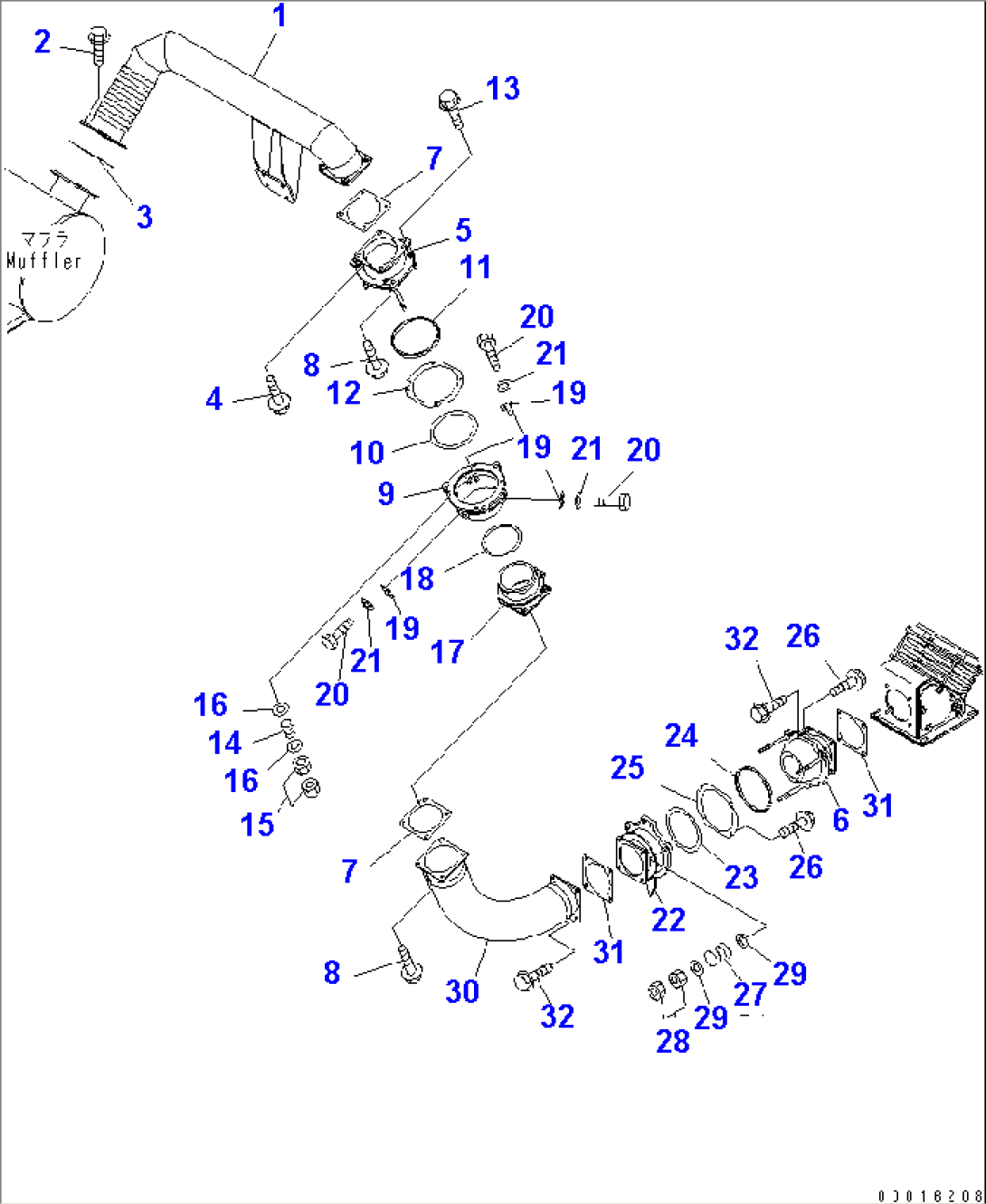 EXHAUST PIPING (WITH BODY HEATING) (BODY HEATING 1/2)(#1001-1021)