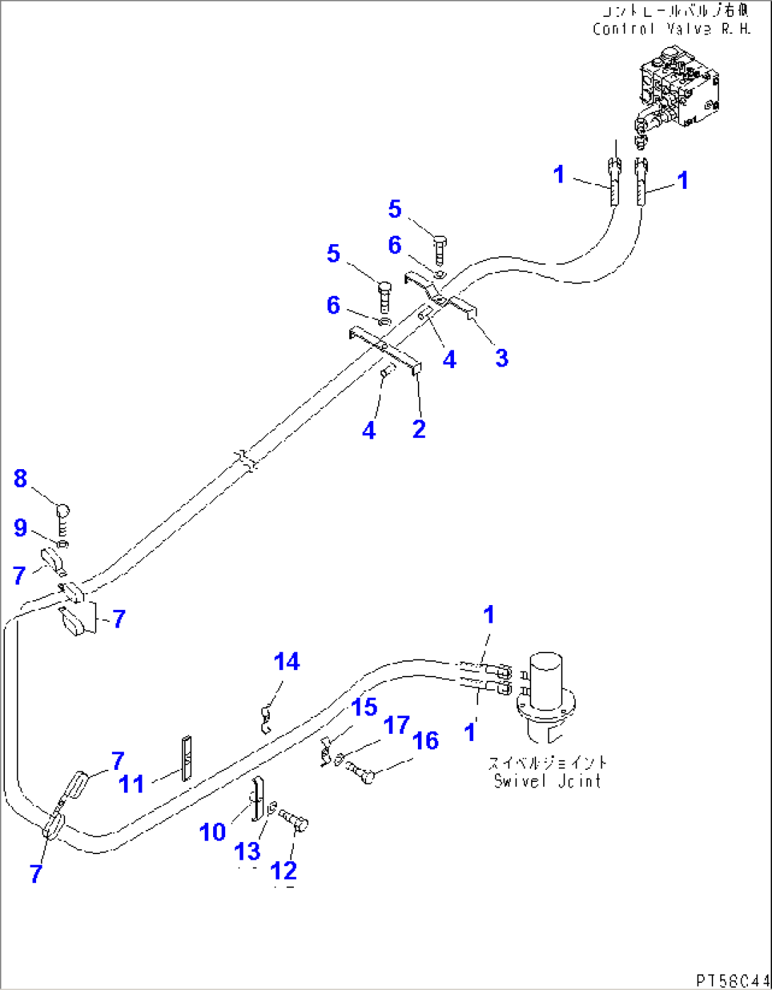 HYDRAULIC PIPING (BLADE SIDE SHIFT CYLINDER LINE) (1/2)