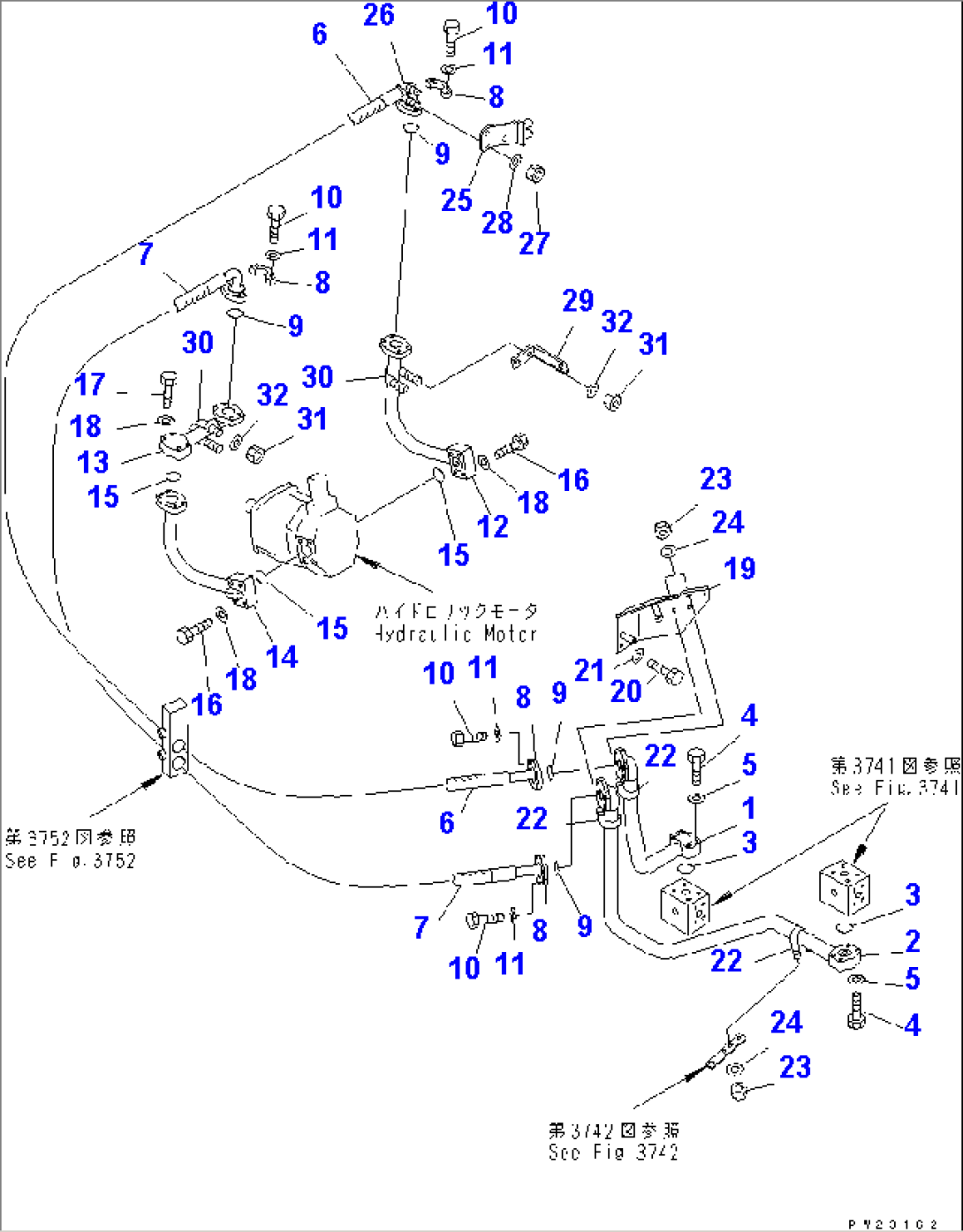 4WD HYDRAULIC PIPING (PUMP TO MOTOR LINE) (3/3) (R.H. MOTOR LINE) (4WD SPEC.)