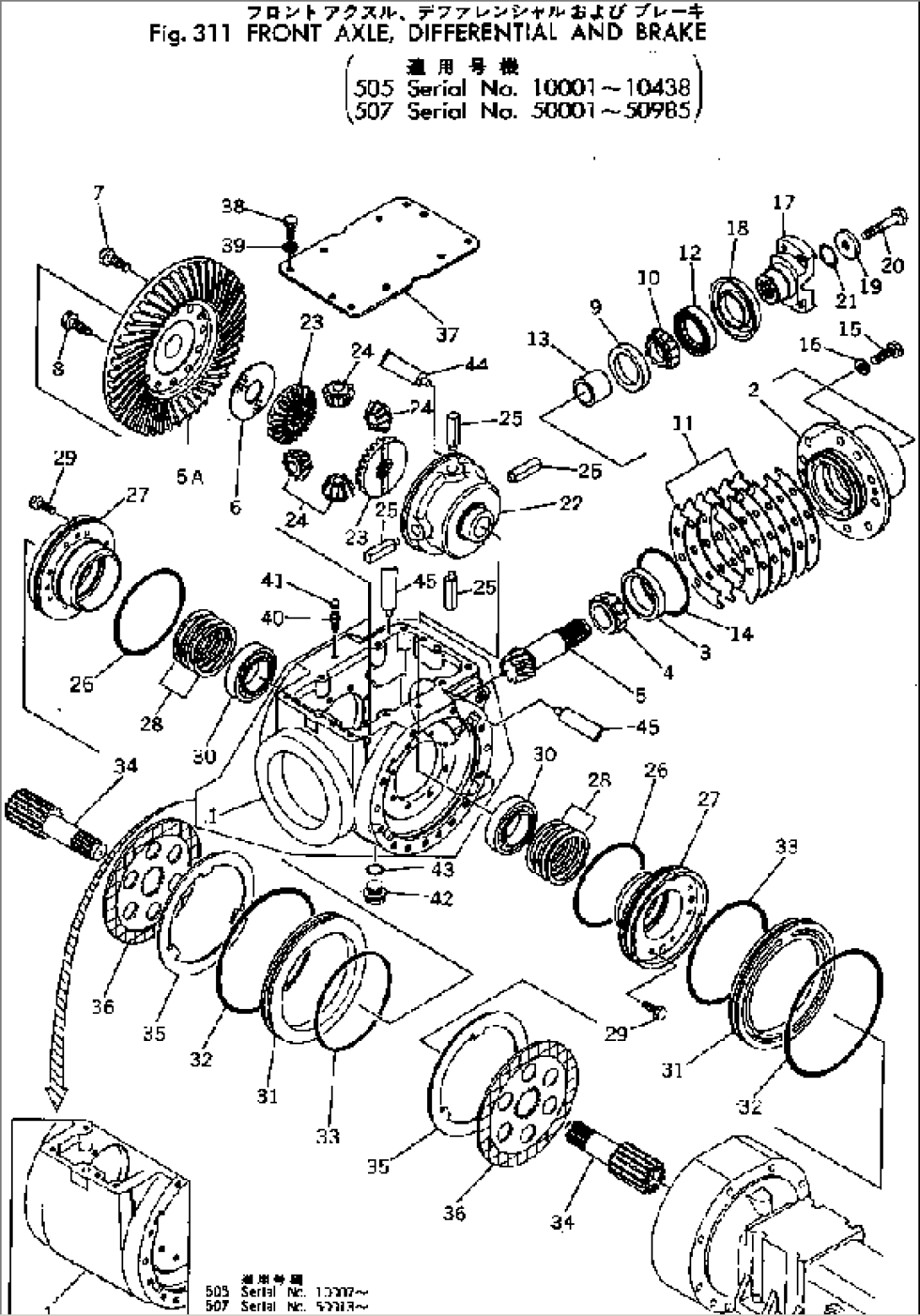 FRONT AXLE¤ DIFFERENTIAL AND BRAKE(#10001-10438)