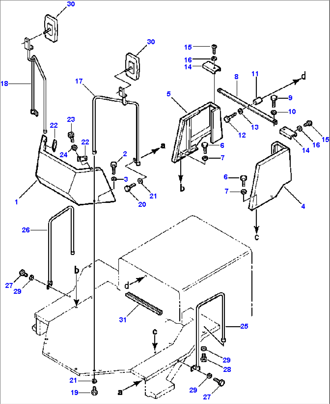 GUARD AND HAND RAILS FOR MACHINES WITH ROPS CANOPY