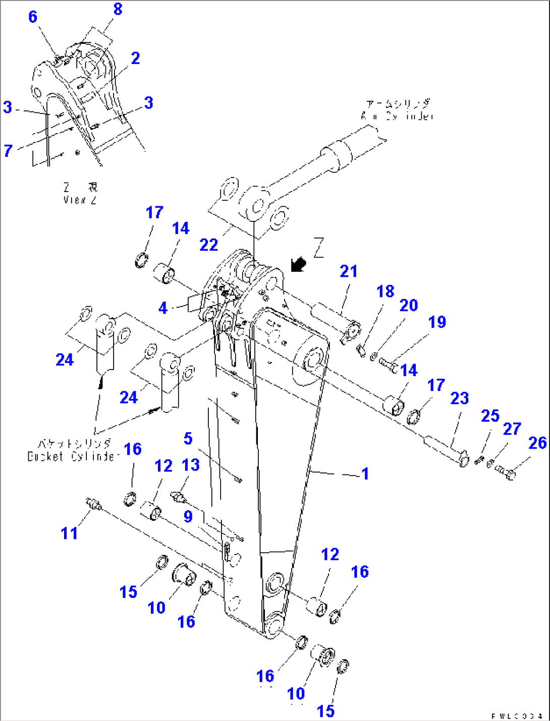 ARM (3.4M) (FOR BACKHOE) (AUTO GREASE) (SE)