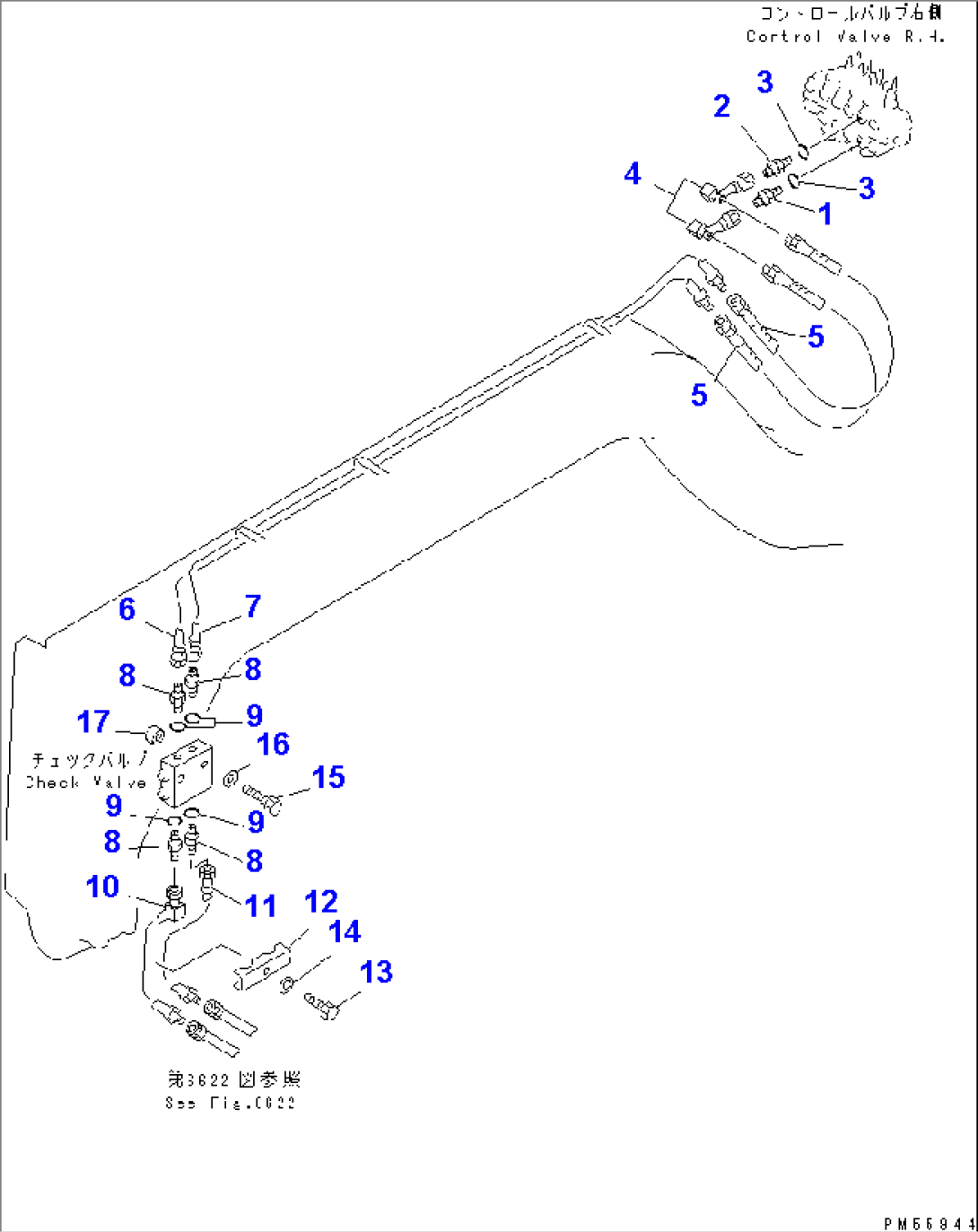 HYDRAULIC PIPING (POWER TILT CYLINDER LINE) (1/2) (WITHOUT SHOCK RELEASE BLADE)(#1001-1999)