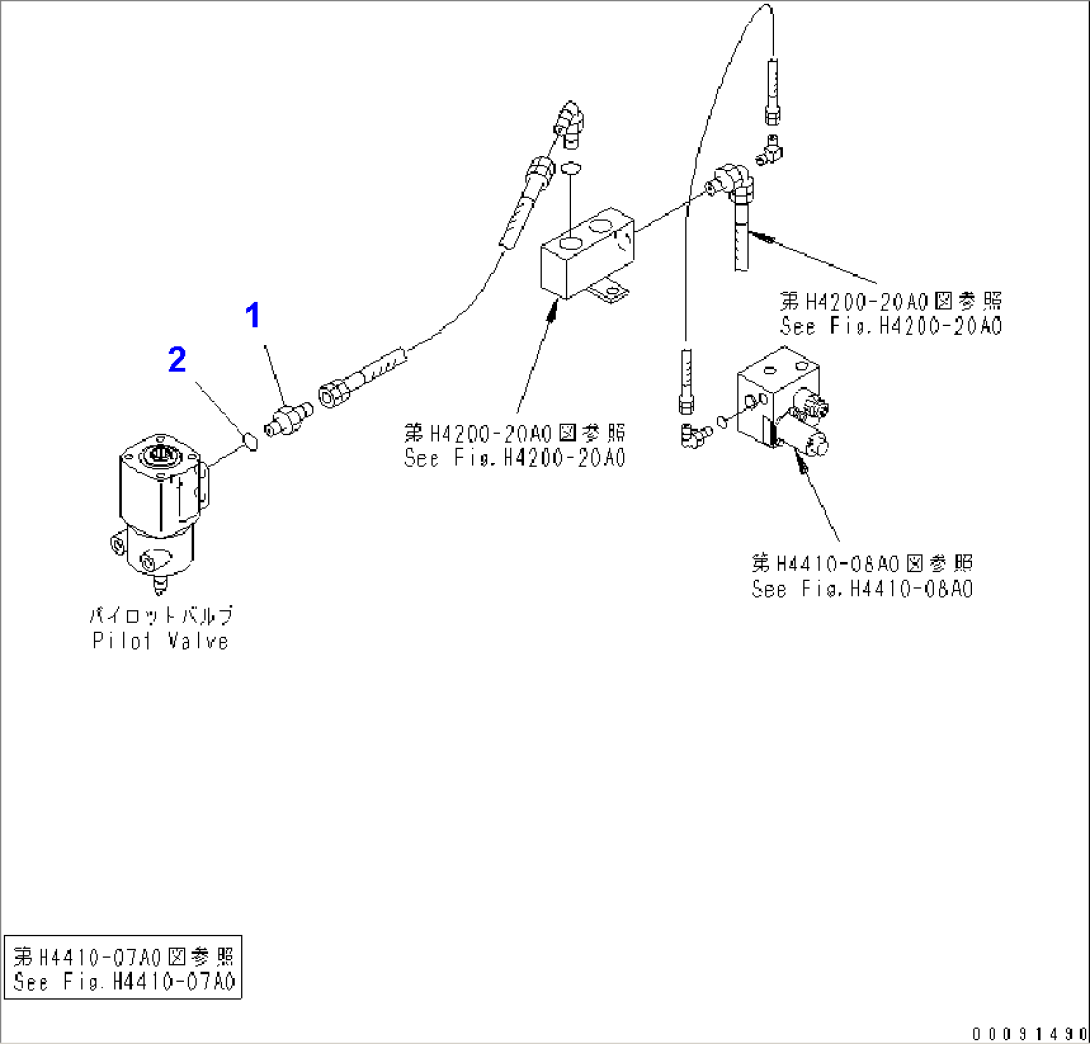 OPERATOR AREA (STEERING LEVER AND TRANSMISSION CONTROL) (PILOT VALVE DRAIN LINE)(#50079-)