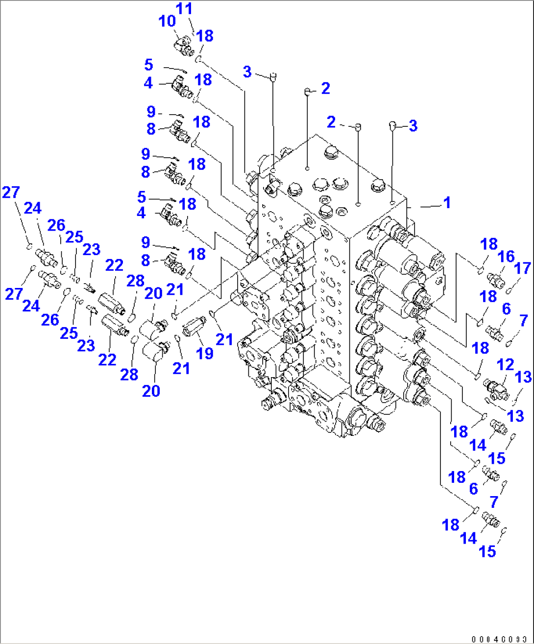 MAIN CONTROL VALVE (CONNECTING PARTS) (1/2) (WITH SERVICE VALVE AND 1-ACTUATOR)