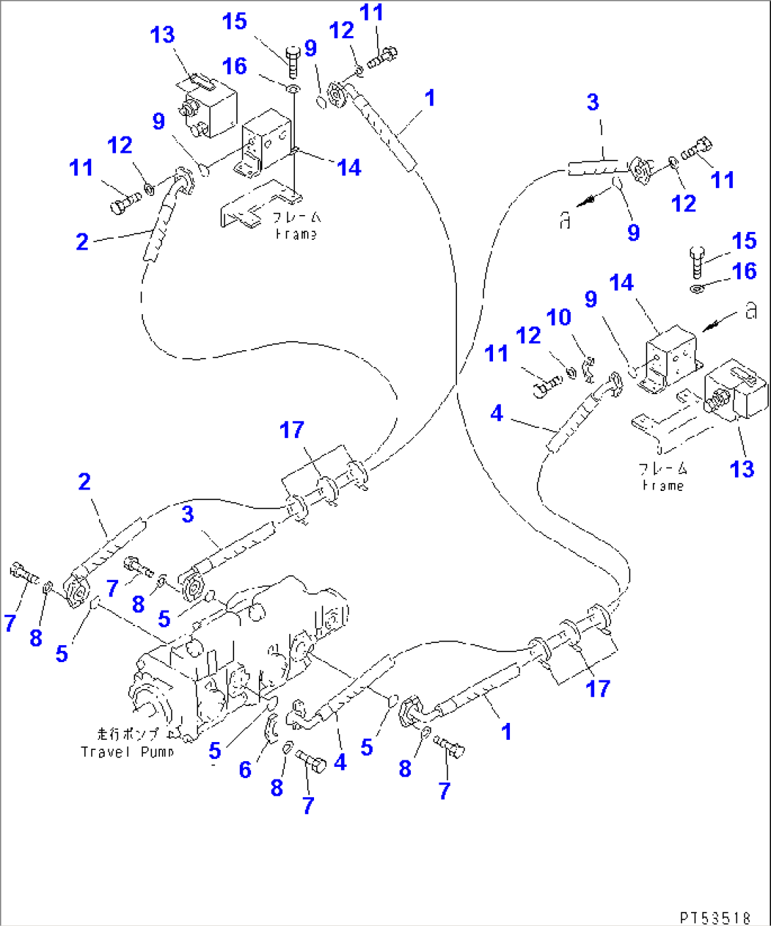 HYDRAULIC PIPING (TRAVEL MOTOR LINE) (2/4)