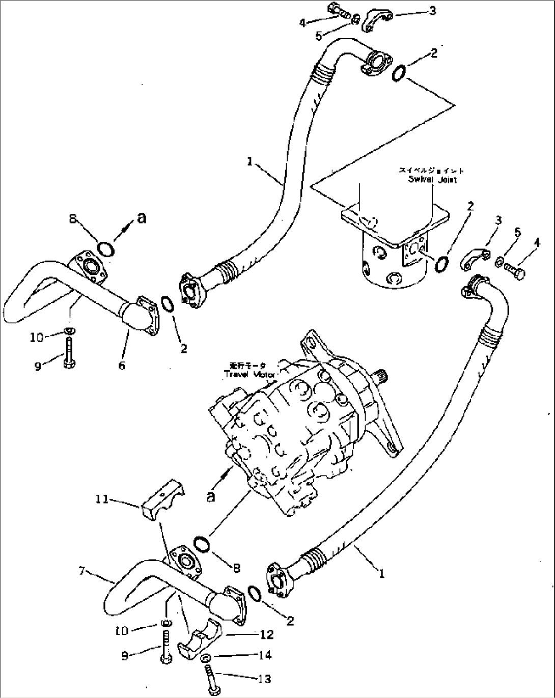 TRAVEL MOTOR PIPING (2/2) (SWIVEL JOINT TO/FROM TRAVEL MOTOR)