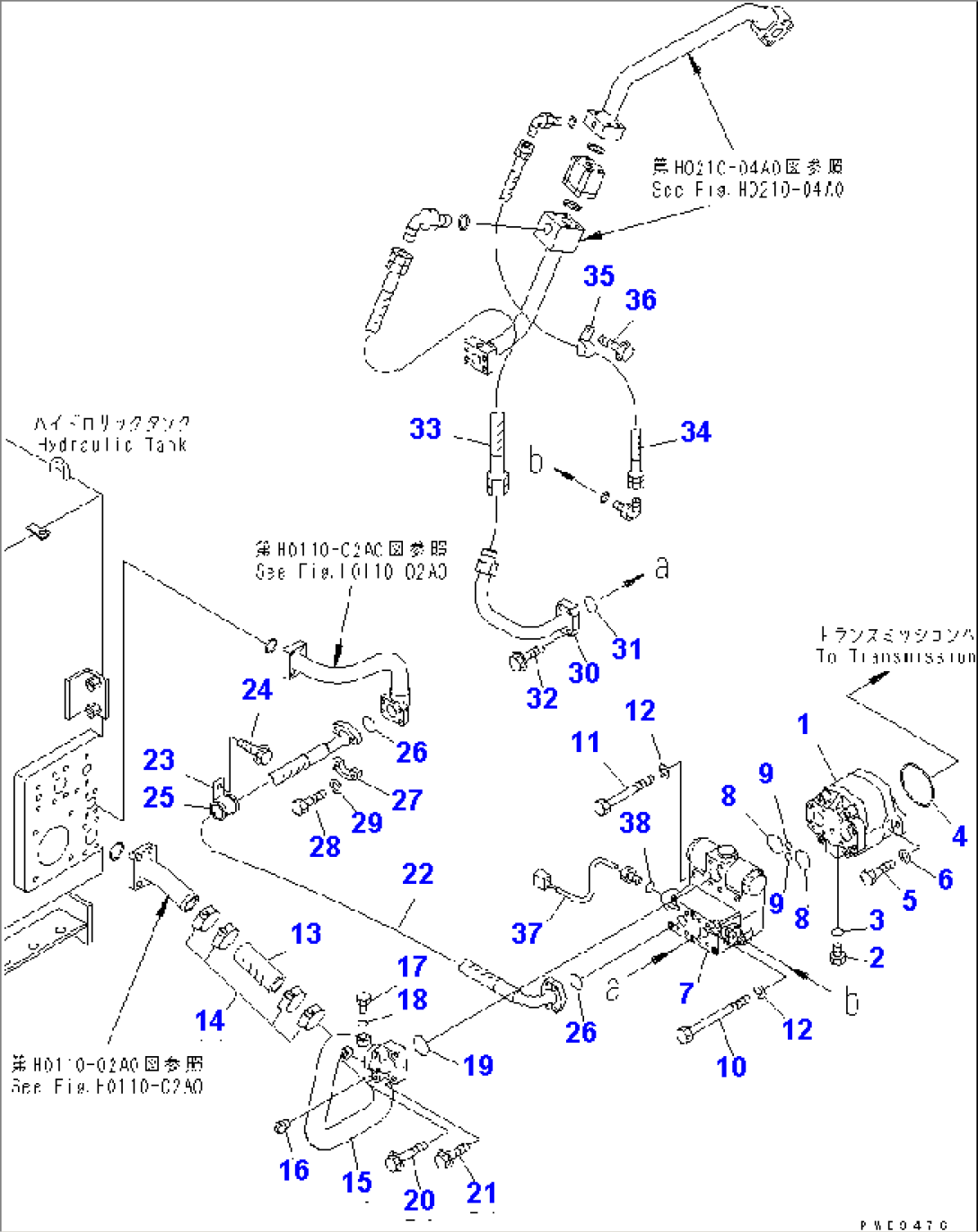 TORQUE CONVERTER AND TRANSMISSION (EMERGENCY STEERING PIPING)(#54001-)