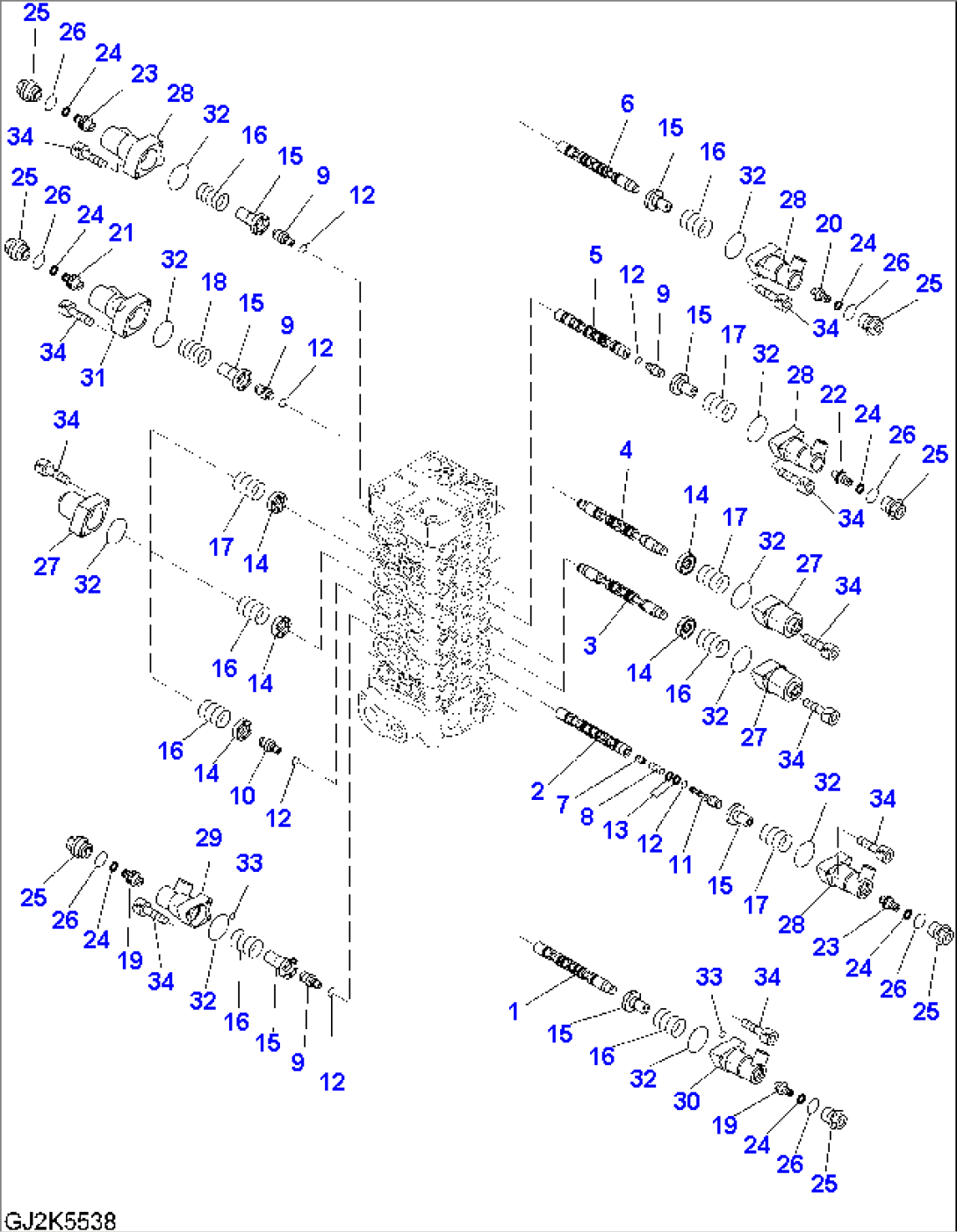 MAIN VALVE (7-SPOOL) (ONE-PIECE BOOM - ONE ATTACHMENT) (2/9)