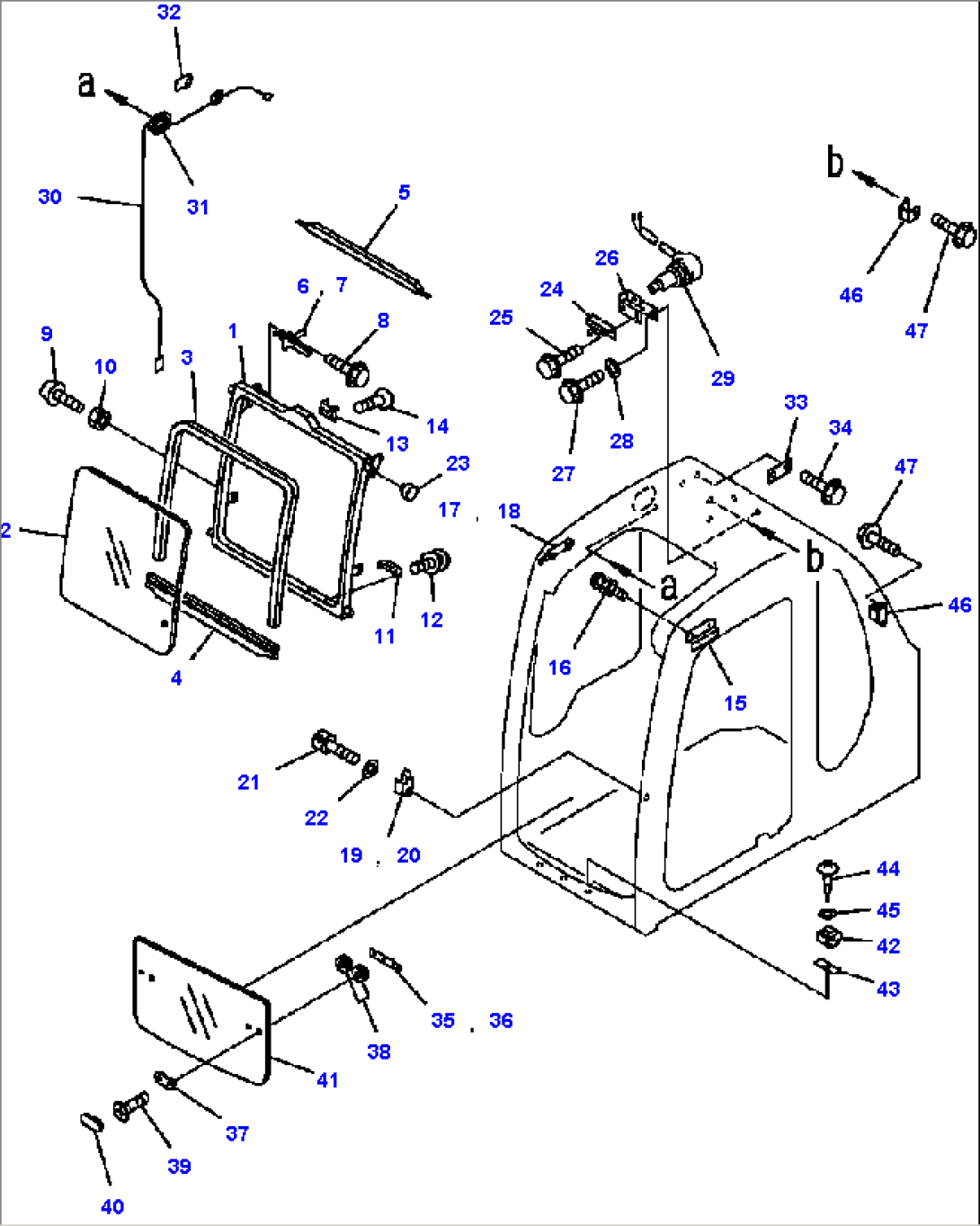 FIG. K0210-02A0 OPERATOR CAB - FRONT WINDOW