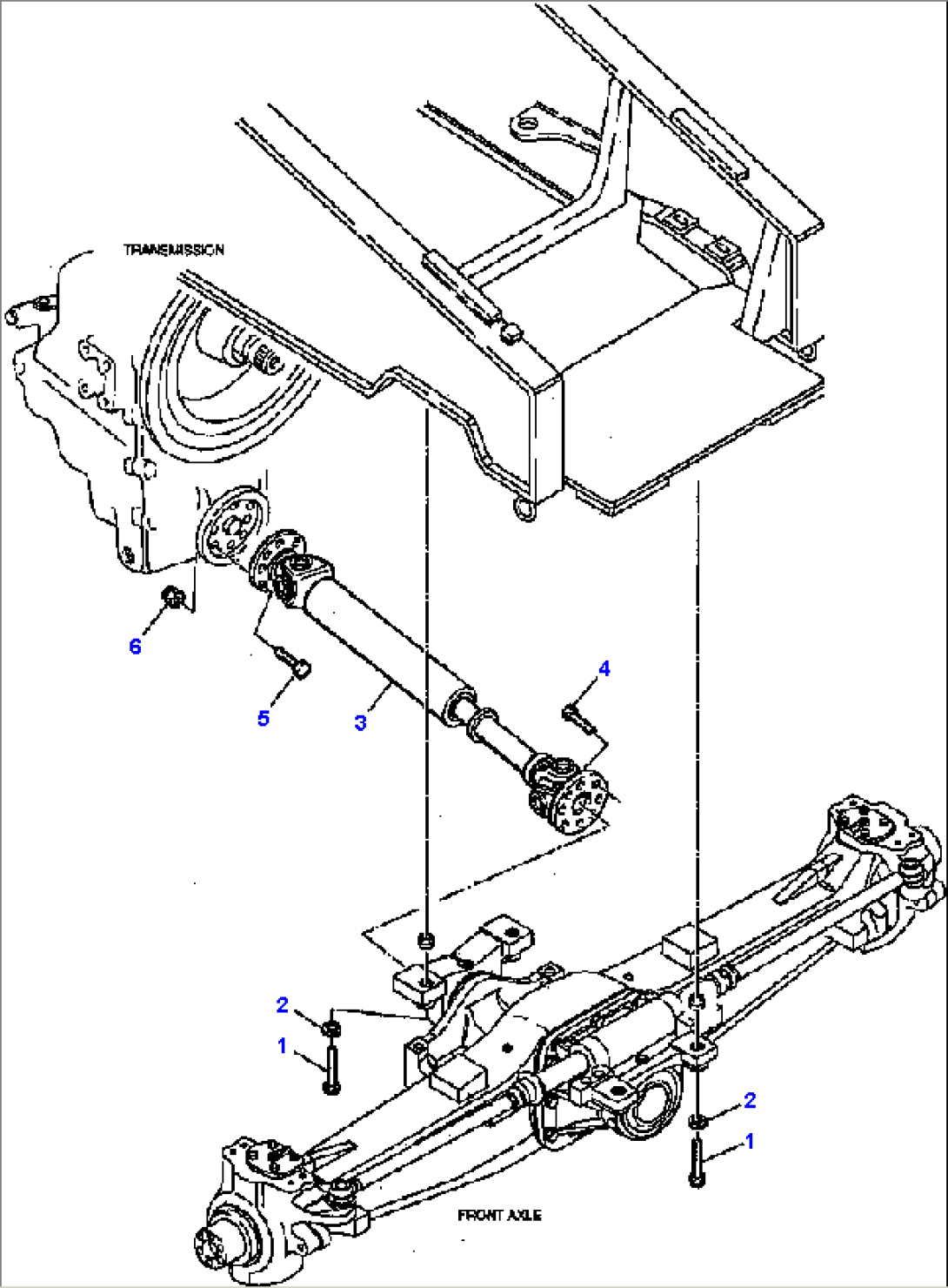 FIG. F3200-03A0 FRONT PROPELLER SHAFT AND FRONT AXLE MOUNTING