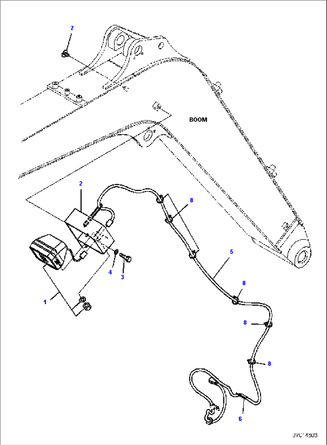 BOOM, WITH ATTACHMENT LINE, WORKING LAMP