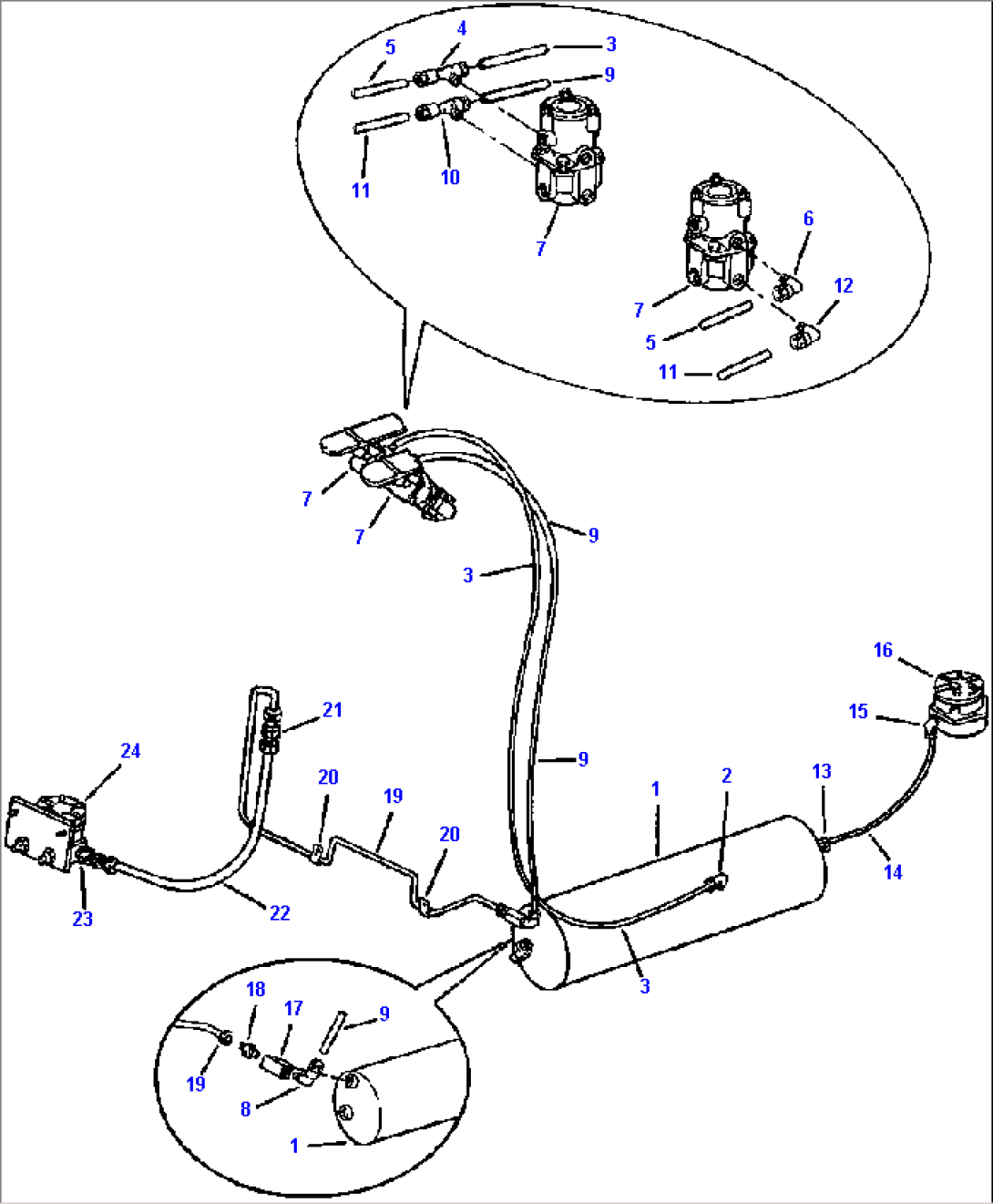 AIR PIPING DRY AIR TANK TO BRAKE VALVES AND RELAY VALVES