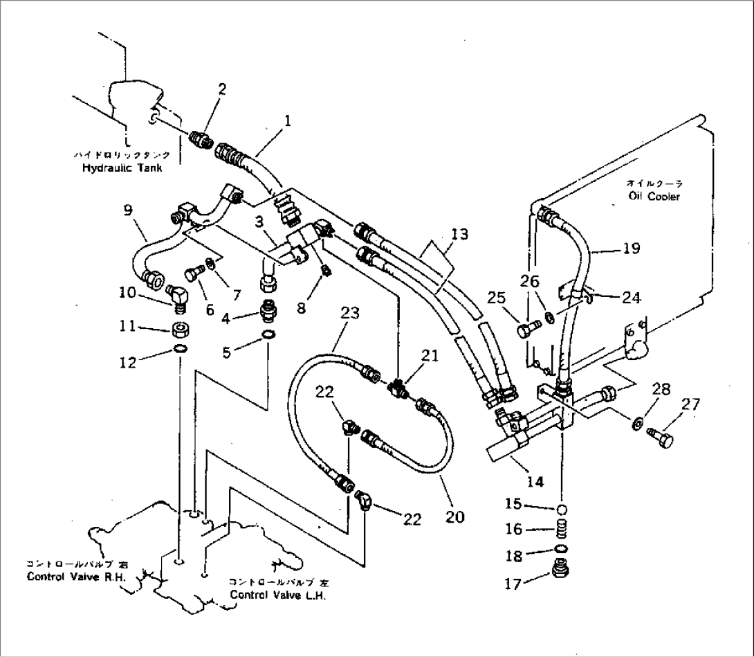 HYDRAULIC PIPING (VALVE TO COOLER TO TANK) (WITH OLSS) (NOISE SUPPRESSION SPEC.)(#2301-)