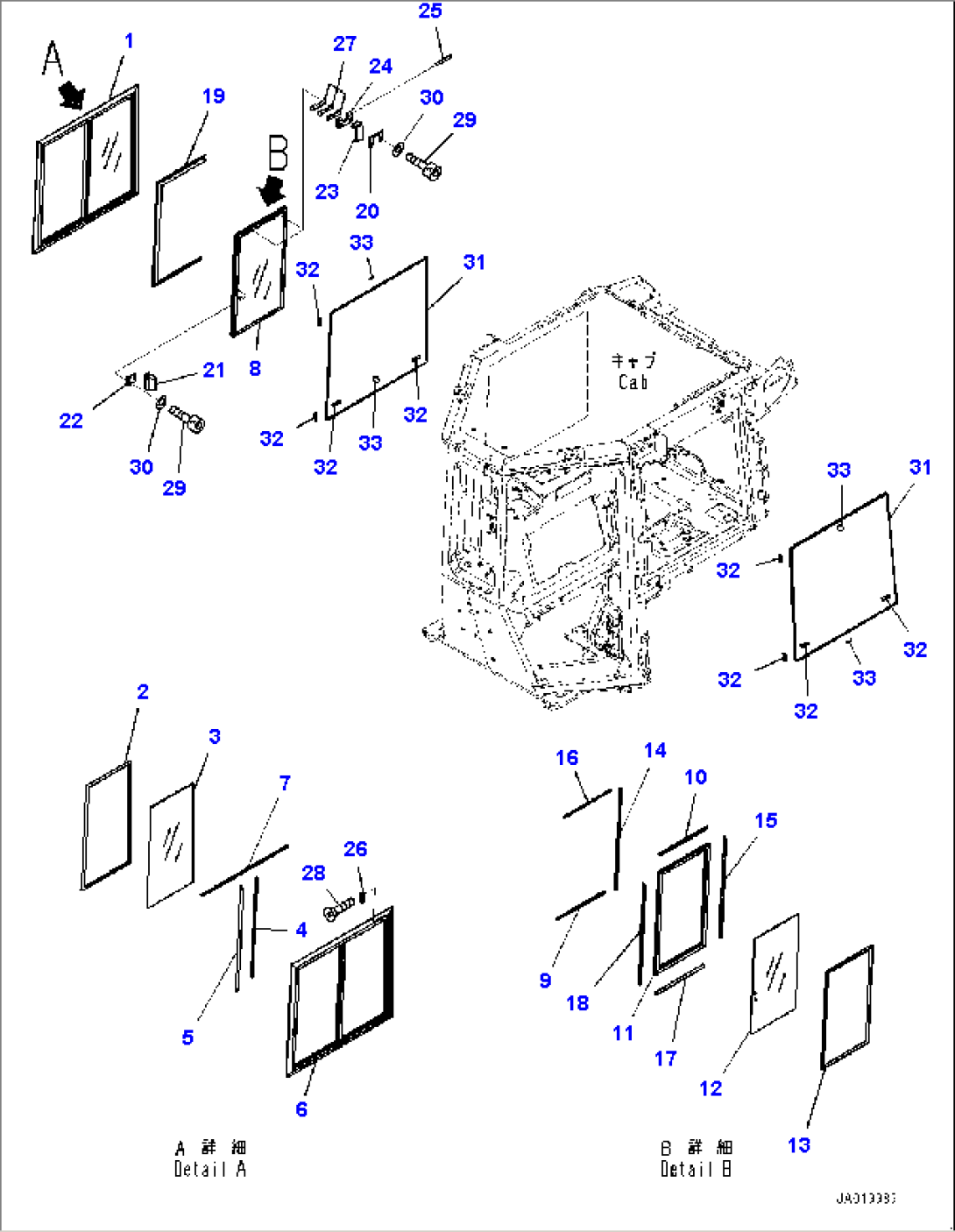 Cab, Sash type Glass Window, R.H. (#40001-)