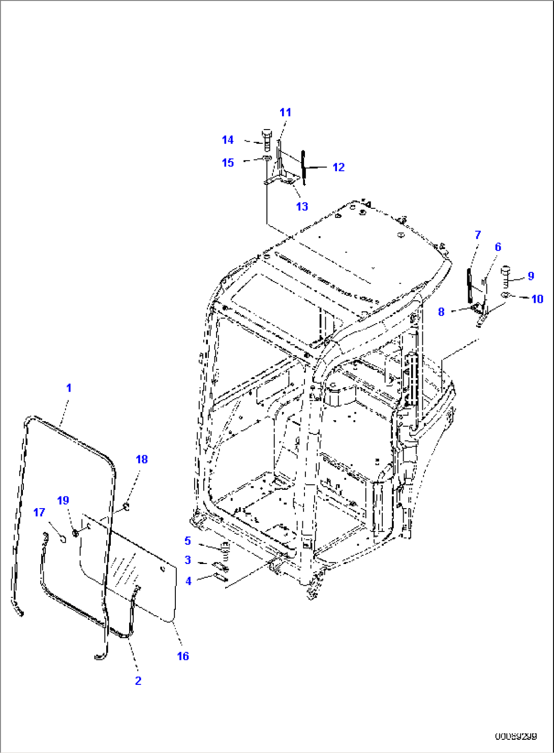 CAB, WITH AIR CONDITIONER, 1-ATTACHMENT, FRONT WINDOW