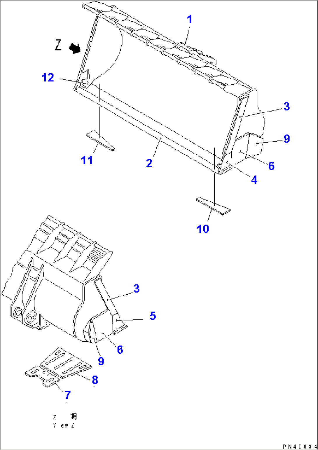 BUCKET¤ 9.5M3 (WITHOUT TOOTH) (FOR HIGH LIFT)(#10501-)