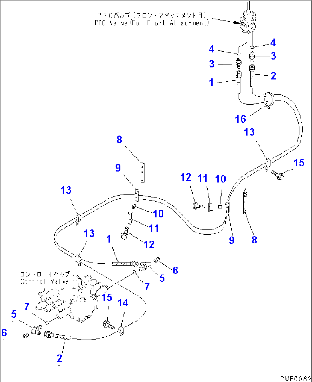 HYDRAULIC PIPING (PPC VALVE LINE) (3/4) (PILOT LINE (2/2)) (WITH 3-SPOOL CONTROL VALVE)(#50001-)
