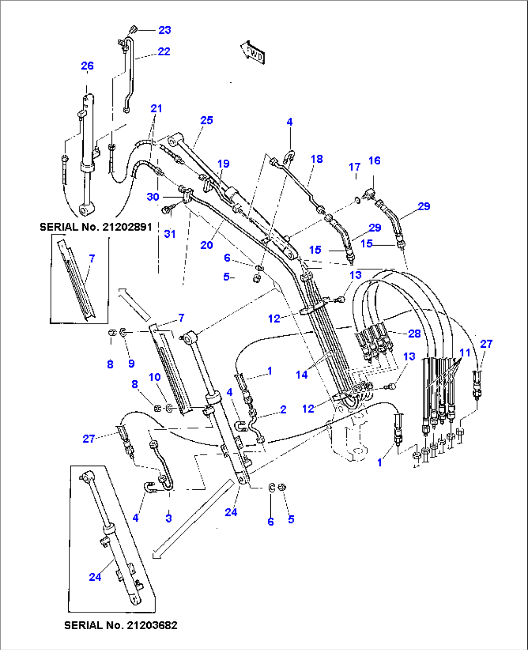 HYDRAULIC PIPING: BOOM AND ARM - BUCKET (TBG SPEC.)