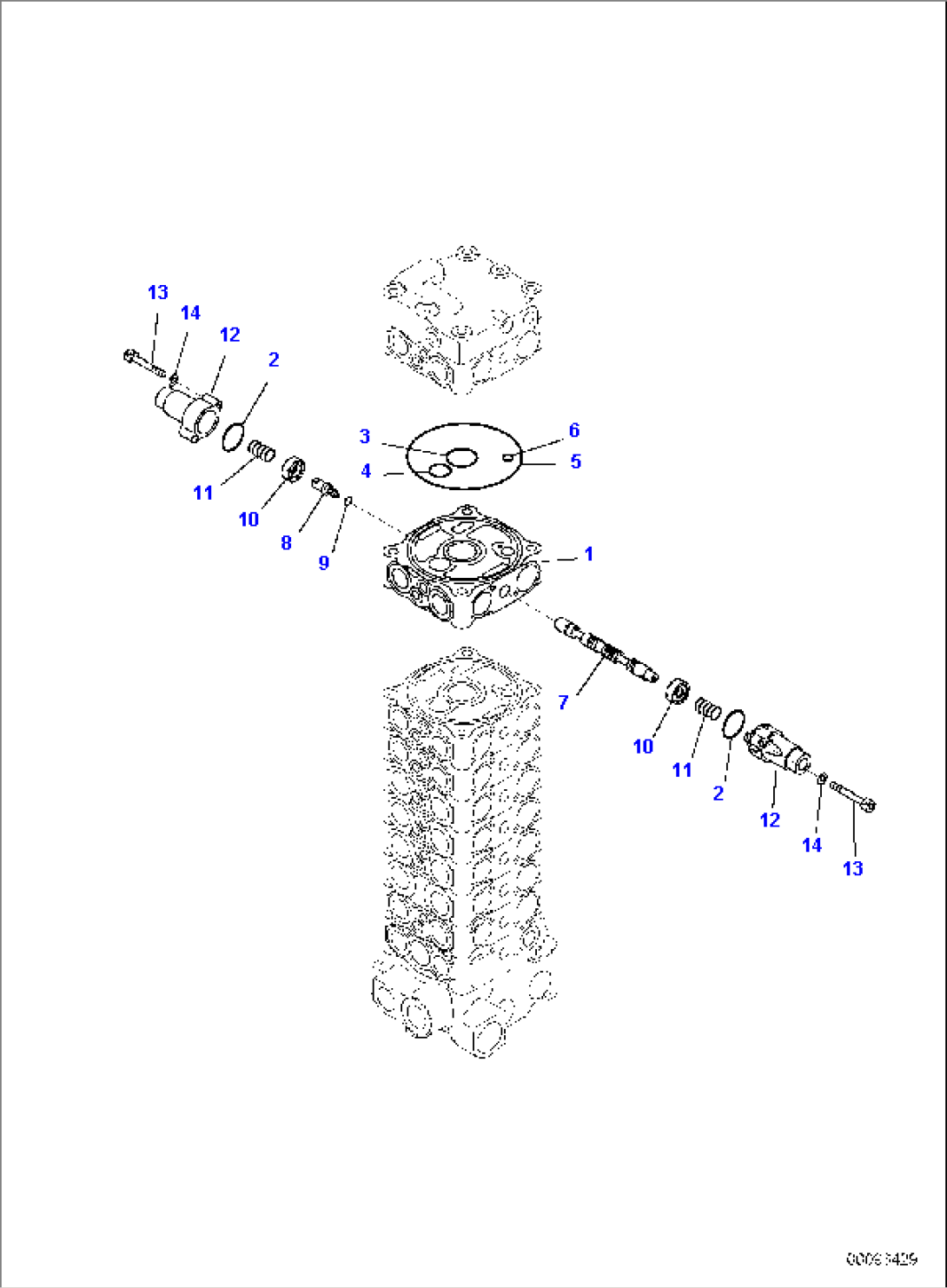 MAIN CONTROL VALVE, FOR MACHINE WITH 2-PIECE BOOM, INNER PARTS (14/15)