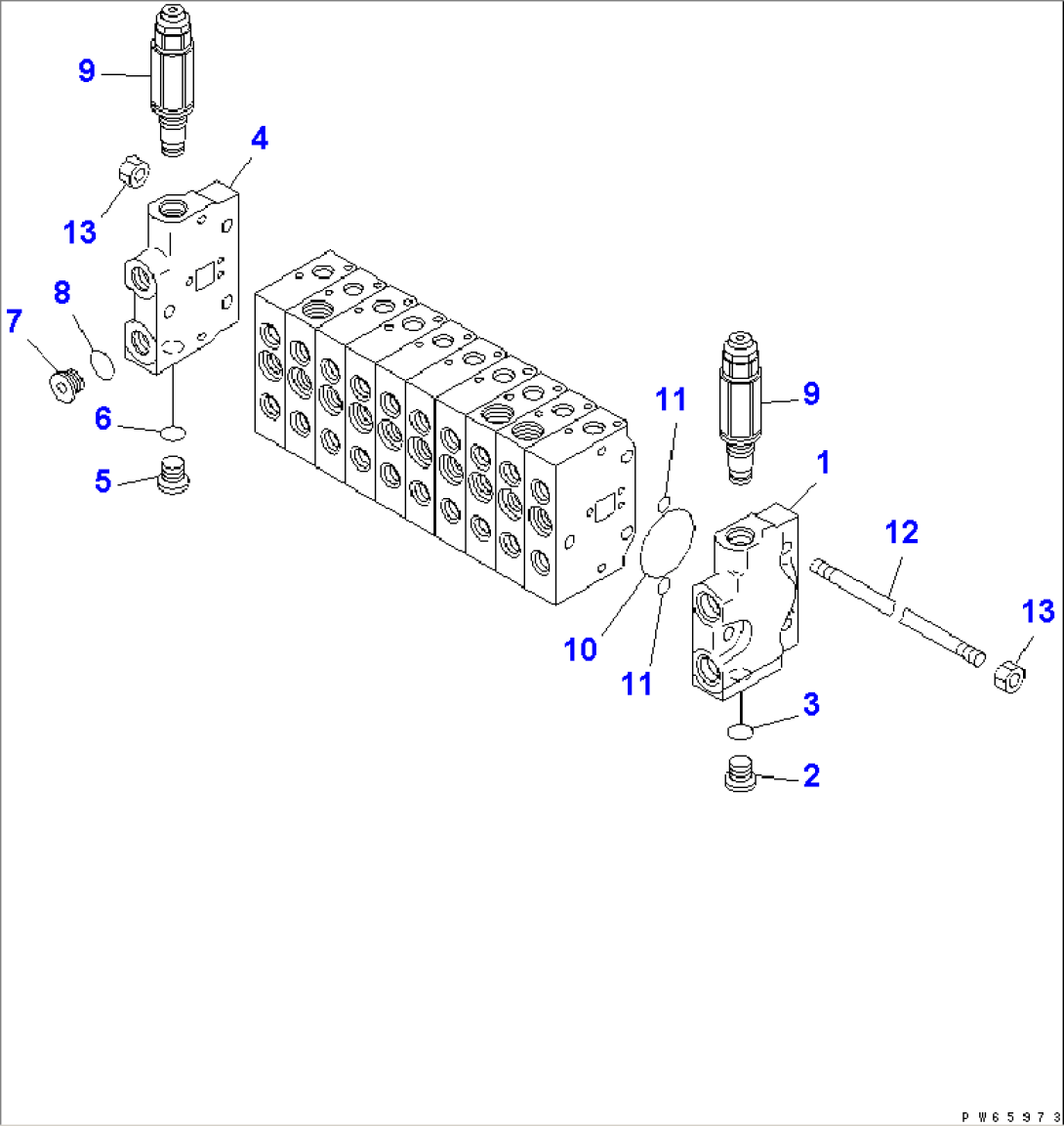 CONTROL VALVE (10-SPOOL) (1/6) (INNER PARTS) (ISO SHIFT PATTERN)