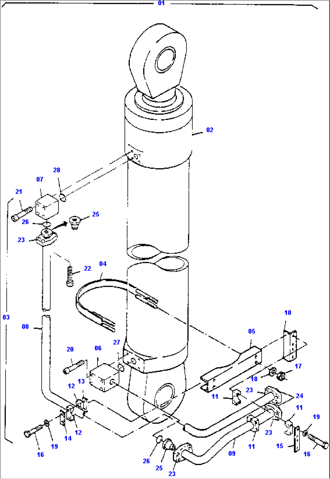 Basic Boom Cylinder with Piping, R.H.