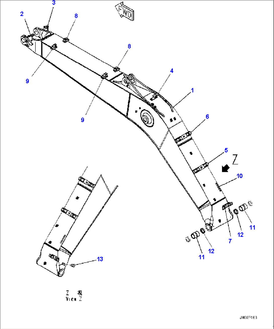 Boom, Boom and Bushing, 5700mm Heavy Duty Type, Attachment, 100 Hours Lubrication Interval