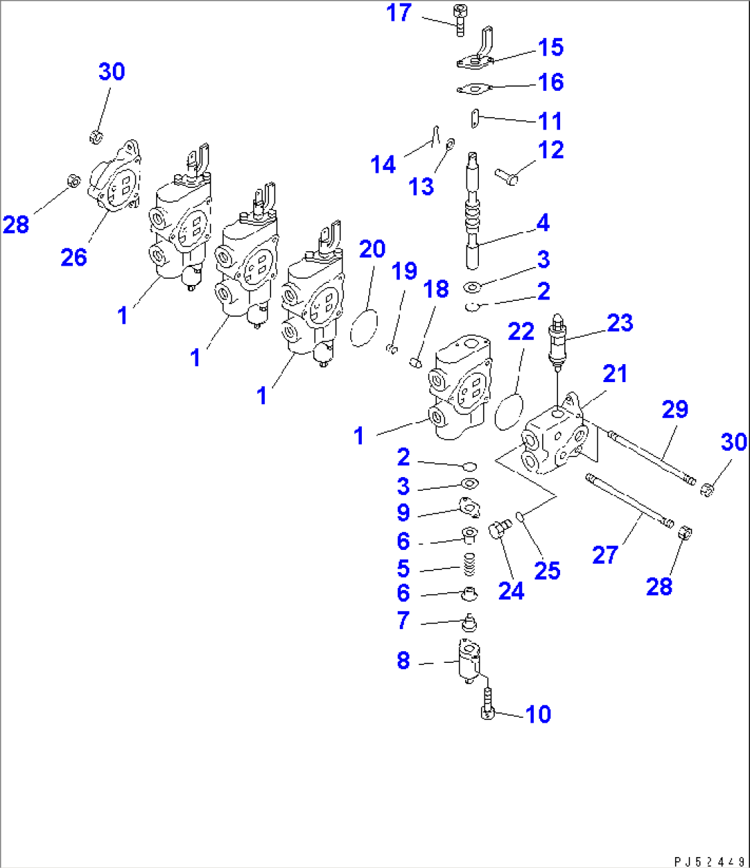 HYDRAULIC CONTROL VALVE¤ R.H. (4-SPOOL) (WITH POWER TILT)(#1001-1500)