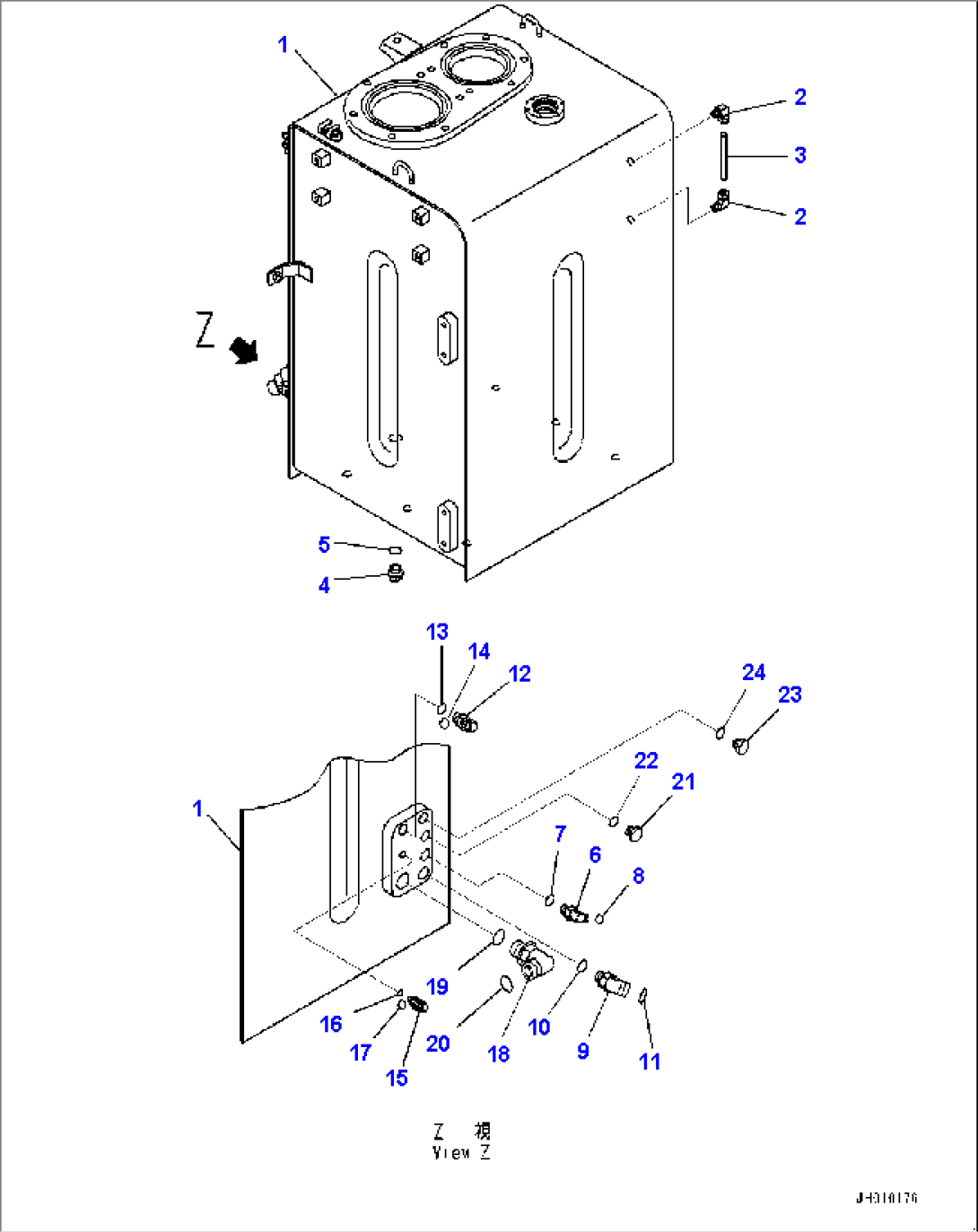 Hydraulic Tank, Tank and Elbow (#1001-)