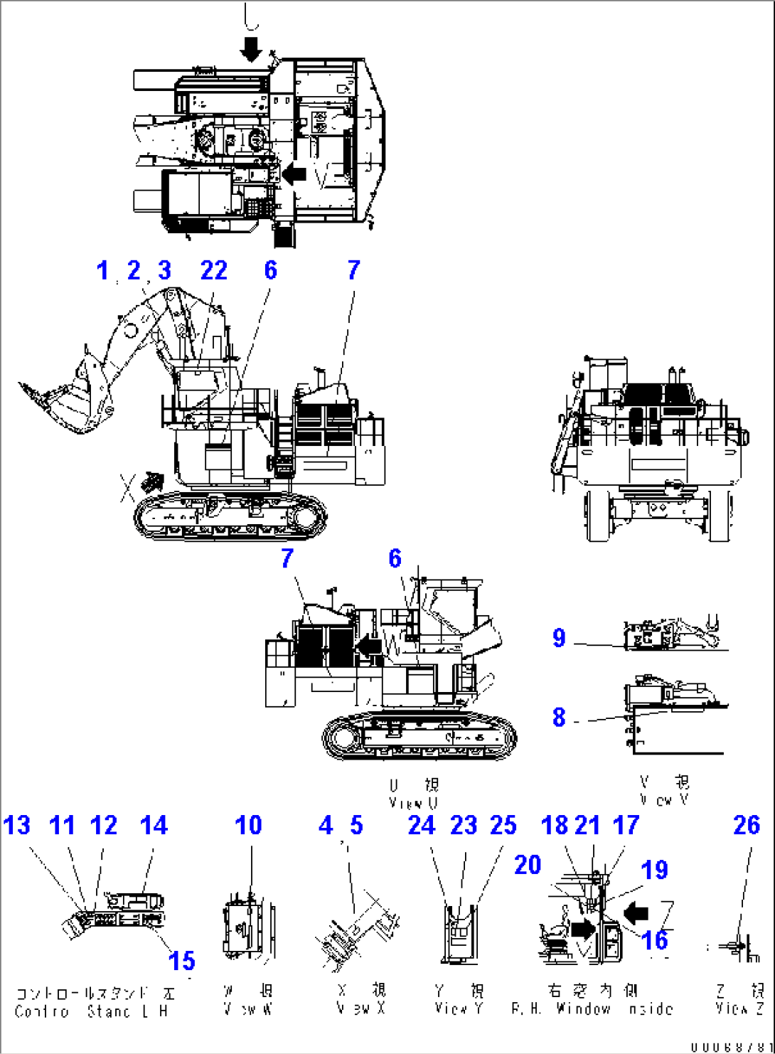MARKS AND PLATES (OPERATING AND CAUTION PLATE) (FOR LOADER) (RUSSIAN)(#20001-)