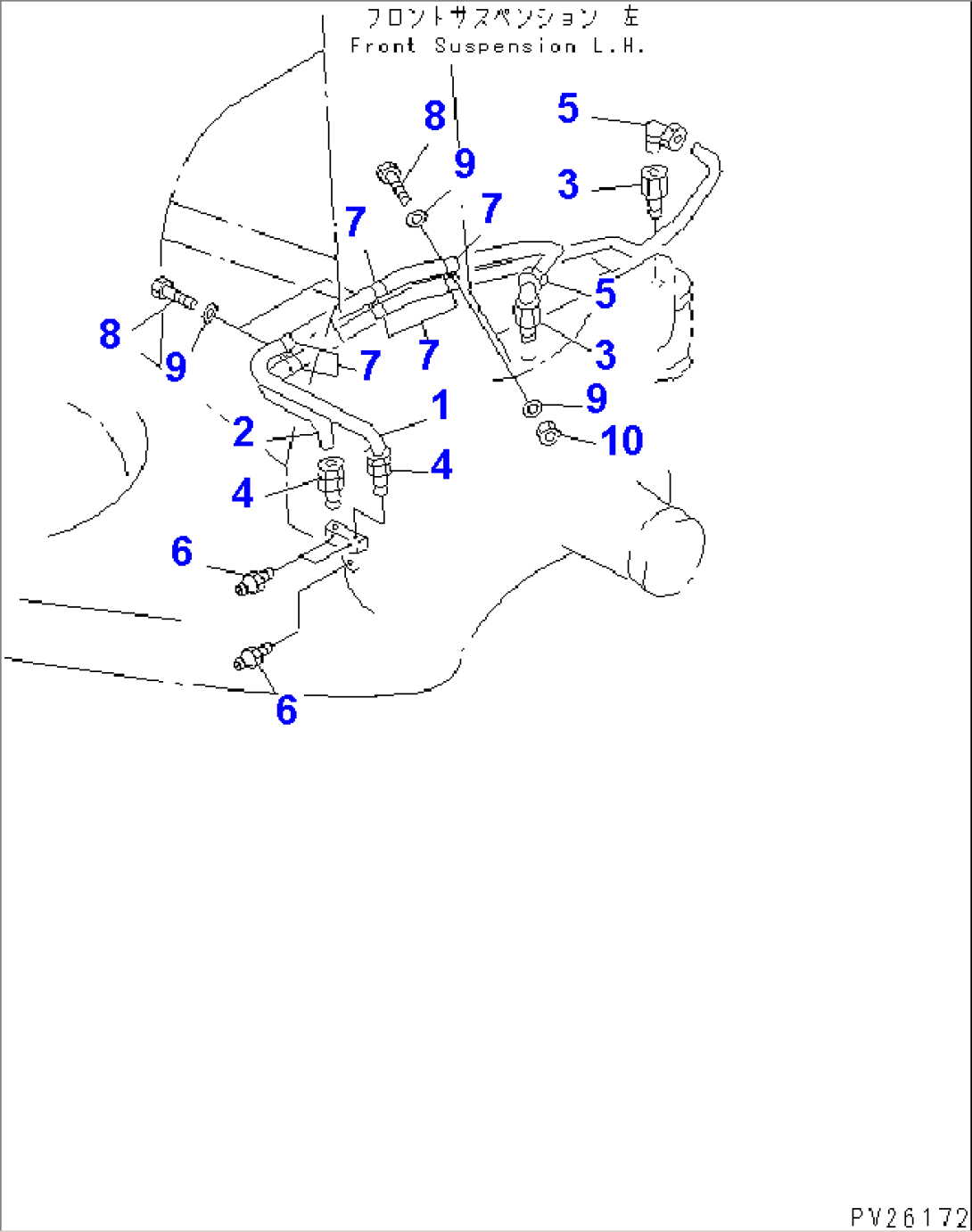 FRONT AXLE (LEFT HAND) (LUBRICATION PIPING)(#4001-4164)
