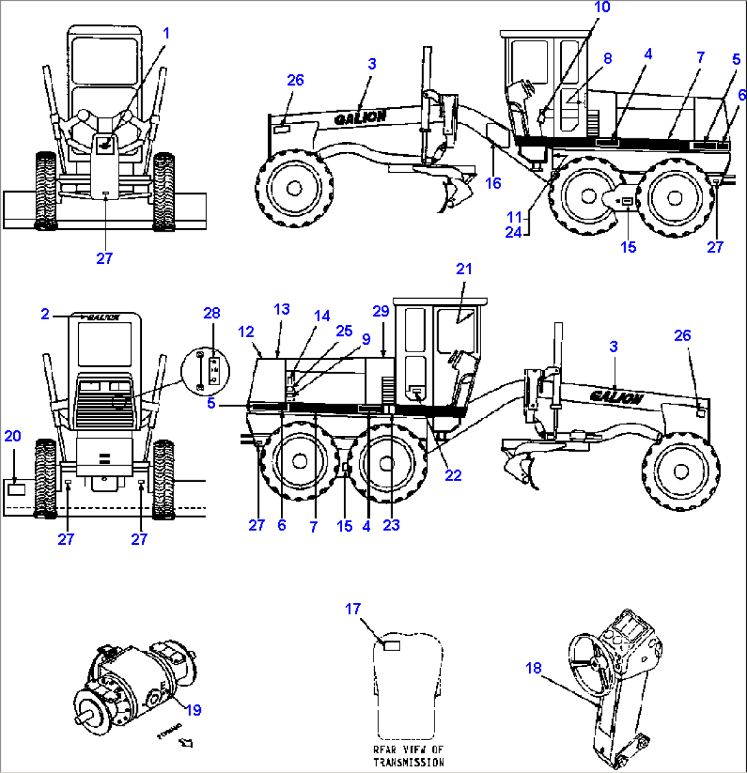 GALION DECALS - 850 R.H. & L.H. 90ø BLADE SUSPENSION