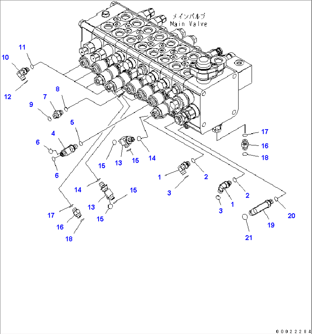 MAIN VALVE (8-SPOOL/ONE-PIECE BOOM) - CONNECTING PARTS (3/4)