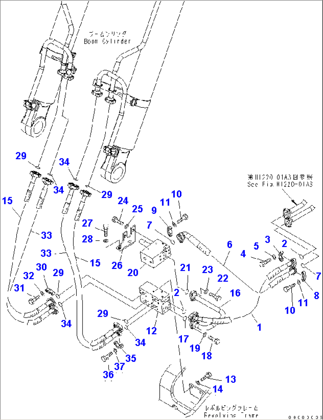 WORK EQUIPMENT LINE (3/3) (REVOLVING FRAME SIDE) (FOR 1-PIECE BOOM)