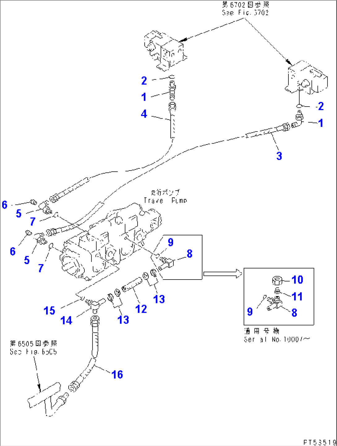 HYDRAULIC PIPING (TRAVEL MOTOR LINE) (3/4)