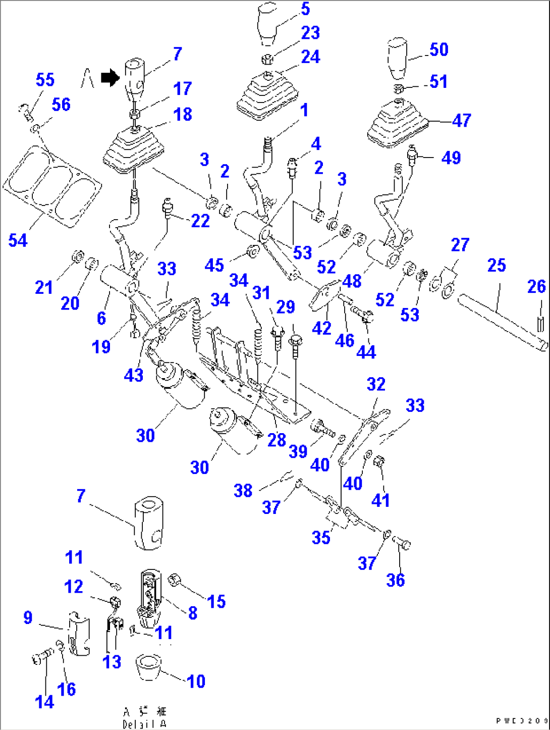 LOADER CONTROL (WORK EQUIPMENT CONTROL LEVER) (WITH 3-SPOOL CONTROL VALVE)(#54001-)
