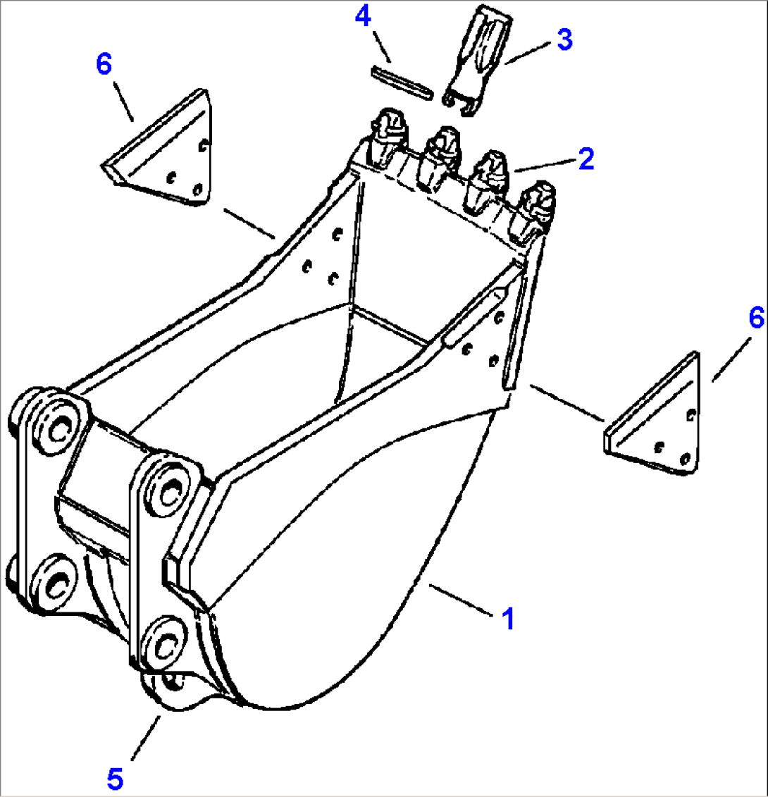 FIG NO. T1510-03A2 BUCKET WITH SUPER V TEETH - ESCO HEAVY DUTY PLATE LIP - 30 IN. WIDE