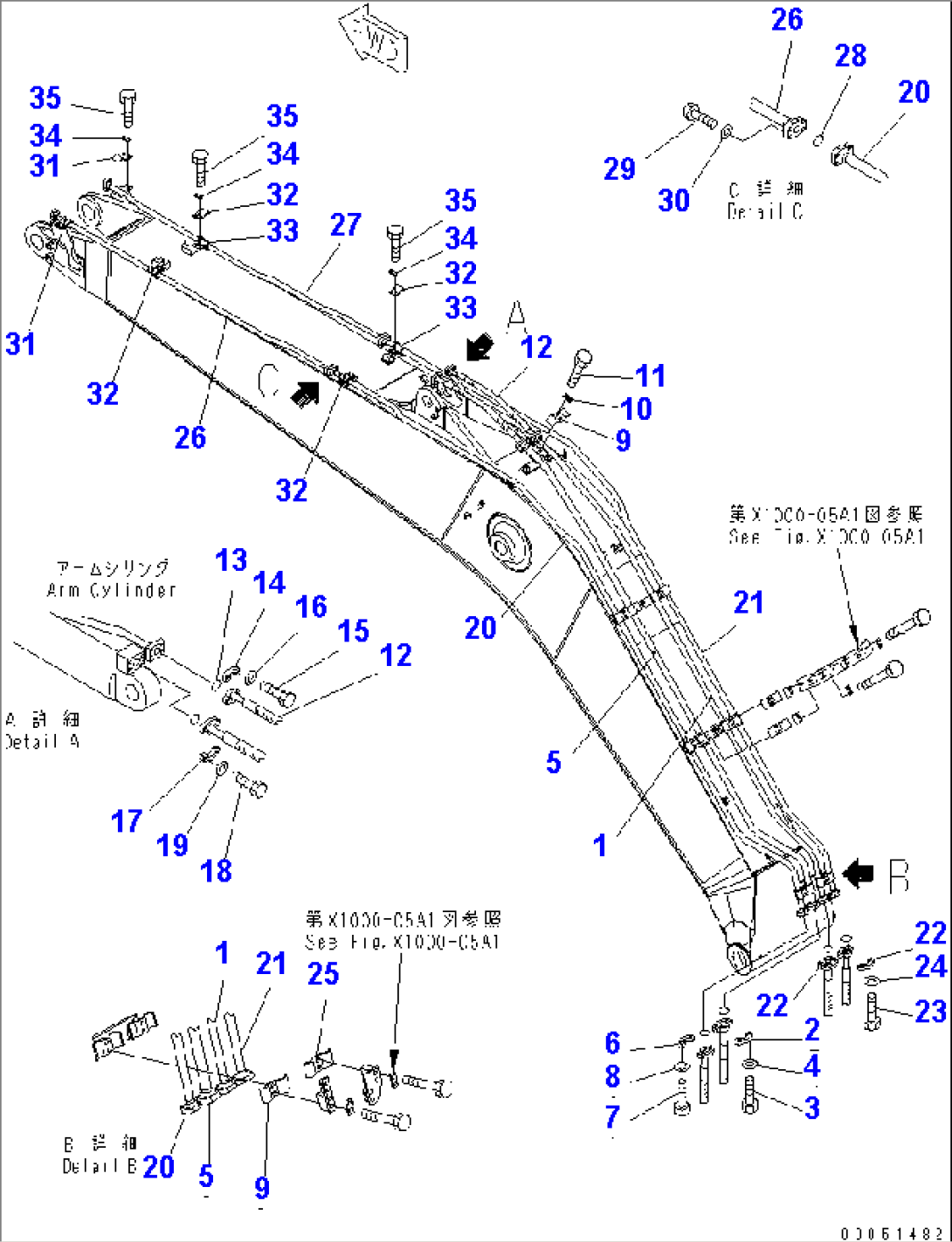 BOOM (ARM AND BUCKET CYLINDER LINES) (WITH ARM CRANE)