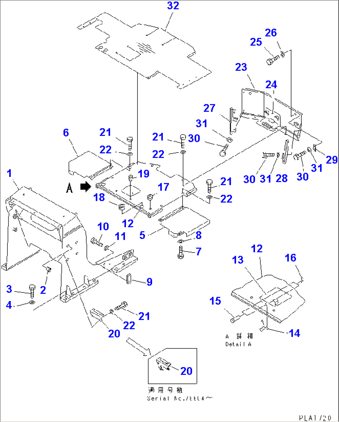 LOADER FRAME AND FLOOR PLATE (WITH STEEL CAB) (FOR RUSSIAN)