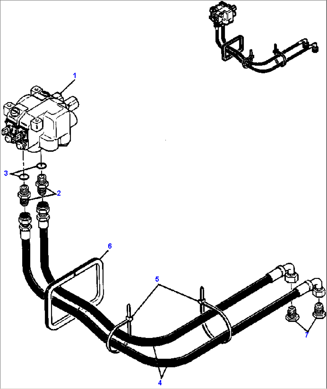 HYDRAULIC PIPING - REAR AUXILIARY CIRCUIT - TWO SPOOL VALVE W/O DIVERTER VALVE