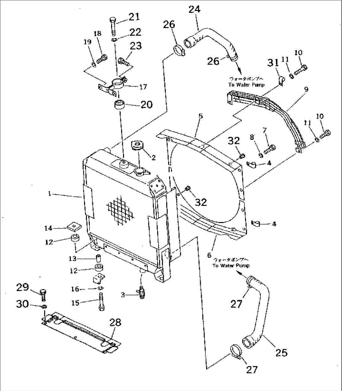RADIATOR AND PIPING (WITH STEEL CAB AND AIR CONDITIONER) (FOR JAPAN)(#45001-46896)