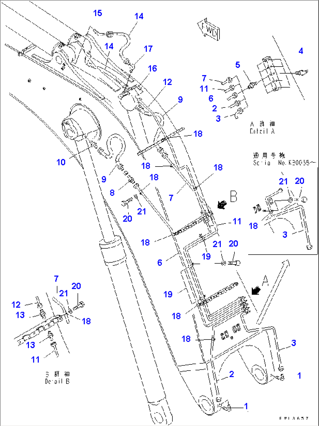 BOOM (7.1M) (LUBRICATION) (FOR BACKHOE)(#K30001-K31999)