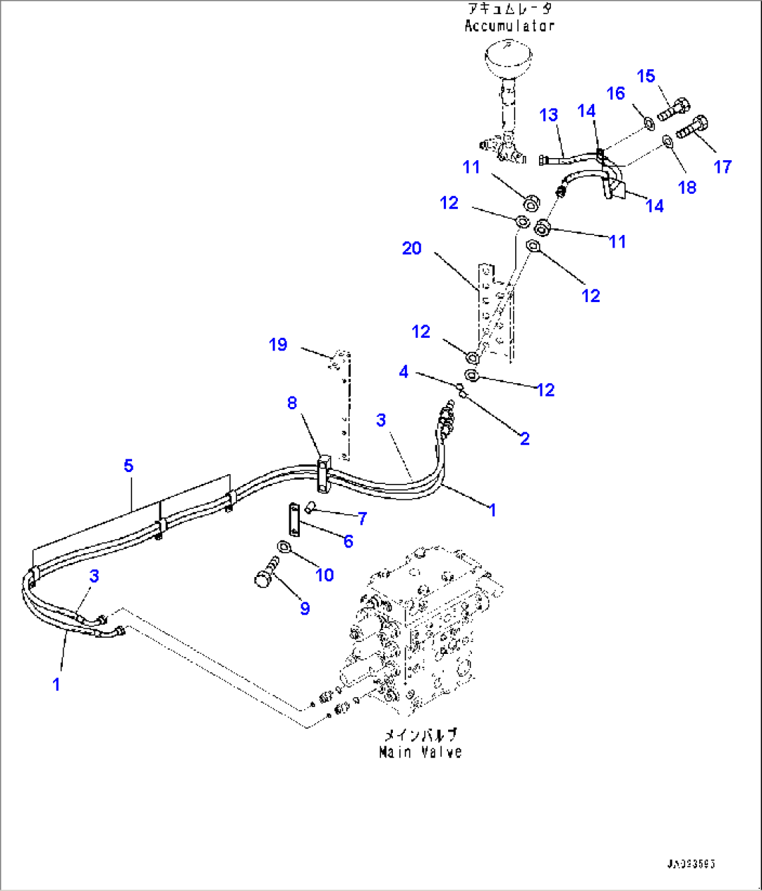 Hydraulic Piping, PPC Accumulator to Control Valve (#90216-)
